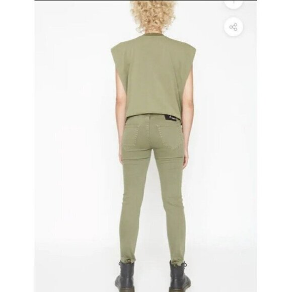 Free People x SANDRINE ROSE Women's Sz 24 Army Green Skinny Jeans NWT - Picture 2 of 12
